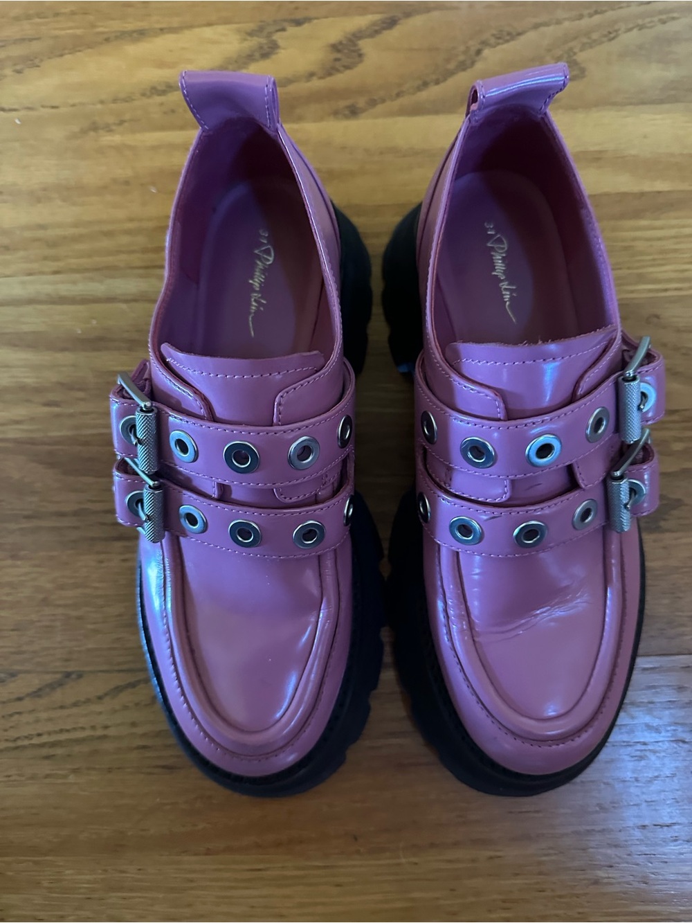 3.1 Phillip Lim Glossy Mauve Pink Double-Buckle Lug Loafers